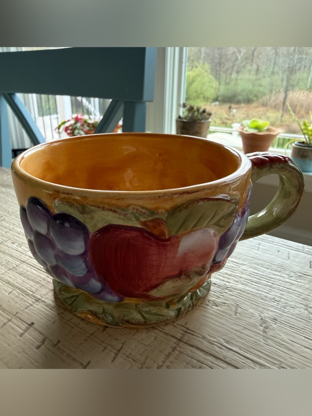 Vintage Gibson USA, “Everyday Gibson” raised fruit colorful mug with white base